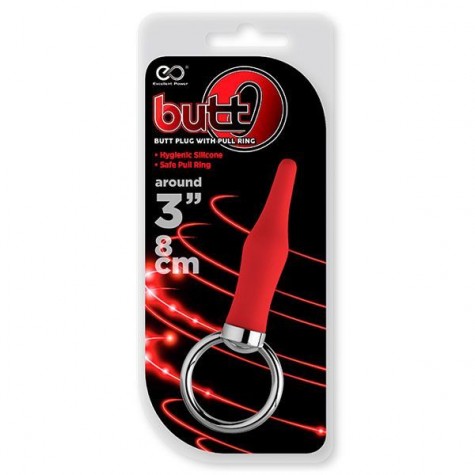 Красная анальная пробка с колечком BUTT O 3INCH BUTT PLUG RED - 8 см.