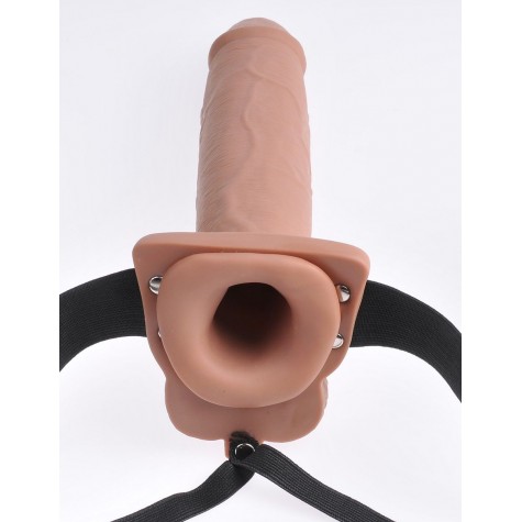 Кофейный перезаряжаемый фаллопротез 10" Hollow Strap-on with Remote - 21,6 см.