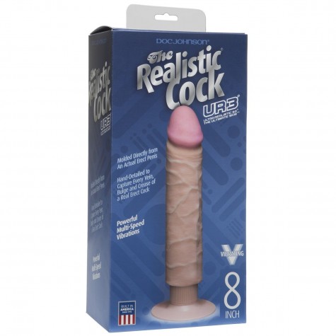 Вибратор-реалистик The Realistic Cock ULTRASKYN Without Balls Vibrating 8” - 24,1 см.